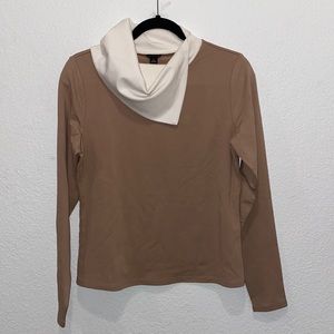 Colorblock fold over draped neck top